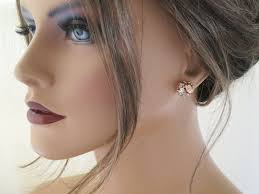 Rose Gold Earrings Dainty Bridesmaid Gift Pearl Cluster Wedding Earring  Rose Gold Bridal Jewelry Unique Button Stud Crystal Wedding Jewelry