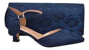 Womens Navy Blue Satin Lace Wedding Prom Evening Low Heel Shoes Match Bag Blue Wedding Shoes Low Heel Low Heel Shoes Navy Blue Wedding Shoes