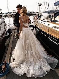 Romantic Tulle Appliqued A Line Wedding Dresses With Chapel Train Wd217 Beach Wedding Dresses Backless Beach Wedding Dress Backless Wedding Dress