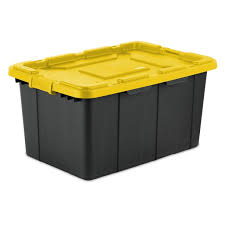 Tough storage bin in black with wheels. Sterilite 27 Gal Industrial Tote Yellow Lily Walmart Com Walmart Com