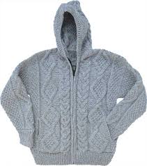 This bonded knit pullover offers dependable warmth and comfort. Light Gray Cable Knit Wool Sweater With Zipper Hood Global Village Imports