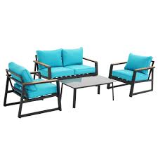 Sofa set for your living room: Latitude Run Metal 4 Person Seating Group With Cushions Wayfair
