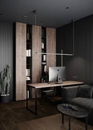 earthy brown and black decor with rugged rock features luxurious lighting in 2021 office interior design modern modern office interiors office interior design