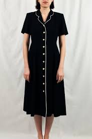 Vintage Leslie Fay 90s Black Dress With White Piping And Etsy In 2020 Dresses Vintage Dresses For Sale Everyday Dresses