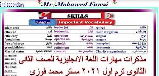مذكرات مهارات اللغة الانجليزية للصف الثانى الثانوى ترم اول 2021 مستر محمد فوزى