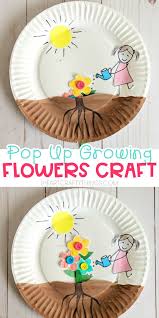 Beginner sewing paper plate crafts | create an adorable rainbow, snail, flower or lollipop with yarn and paper plates. Paper Plate Growing Flower Craft Spring Crafts For Kids Flower Crafts Spring Flower Crafts