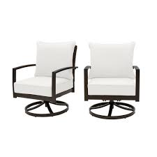 Hampton Bay Whitfield Dark Brown Wicker Outdoor Patio Motion Conversation Chair With Cushionguard Chalk White Cushions 2 Pack H153 01396100 The Home Depot In 2020 White Cushions Swivel Rocker Chair Hampton Bay