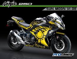 Decal Modifikasi Ninja 250 Fi Warna Hitam Motif Motogp Valencia Trial Rossi Replica Sun Moon V1 08 Kuning Ninja Bike Full Body