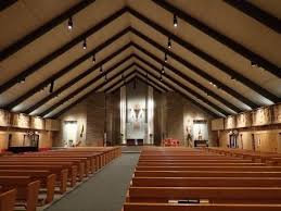 Altman Lighting Provides An Led Retrofit Solution For St Rose Of Lima Catholic Church Church Interior Design Wood Slat Ceiling Ceiling Design