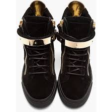 Nib giuseppe zanotti dalila black kid suede gold horn flat loafer size 37 $875. Giuseppe Zanotti Black Suede Gold Trimmed August Sneakers 695 Liked On Polyvore Marmot S Choice Shoe Boots Shoes Sneakers