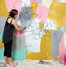 Black And White Mural Painting Outline Once The Color Was Dry I Used A Small Brush And Black Paint To Outline All Of Wall Painting Mural Art Mural