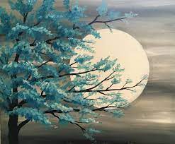 Teal Tree In Moonlight At Kinki Lounge Kitchen Paint Nite Events Moonlight Painting Simple Acrylic Paintings Painting Projects