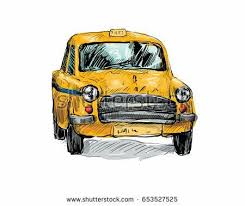 Yellow Cabs Never Moving In Traffic Kolkata Bengali Art Taxi Drawing Indian Art