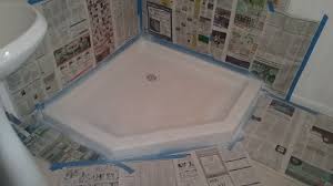 Painting The Shower Pan Was An After Thought I Should Have Done It Before Tiling When They Say Mask Of Bathroom Update Black Appliance Paint Black Appliances