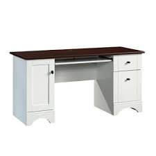 This desk has three drawers on the left and a large drawer in the middle of the table. White Desks Home Office Furniture The Home Depot