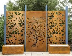Cortenstahl Sichtschutz Garten Lasergeschnittene Motive Blatter Baum Sichtschutz Garten Trennwand Garten Cortenstahl