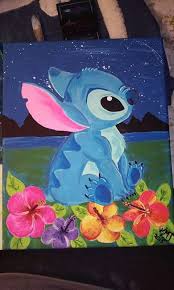 Stitch And Flowers Painting Kmj Art Creations On Fb Disney Canvas Art Canvas Painting Diy Canvas Painting Quotes