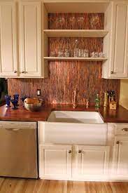 Sierra patina copper backplash sheet. Copper Topped Fresh American Fresh American Colorful Kitchen Backsplash Kitchen Design Kitchen Backsplash Pictures