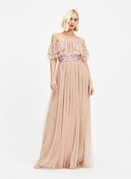 Maya Pale Pink Bardot Sequin And Tulle Maxi Dress Products In 2019 Dresses Blush Pink Maxi Dress Two Piece Bridesmaid Dresses