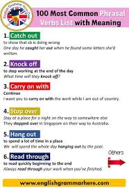 English 100 Most Common Phrasal Verbs List With Meaning Table Of Contents Catch Outcatch Up On Sth Catch Sb U In 2020 Verbs List Learn English Words English Phrases