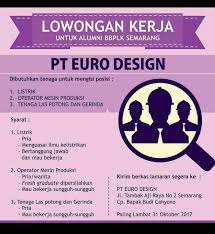 *alamat email akan terus diupdate jika mendapat informasi terbaru, apabila rekan pencaker mempunyai informasi tambahan yang valid, bisa kirimkan informasi tersebut melalui ig di @lokerpt, terima kasih. Lowongan Kerja Pt Euro Design ð™ˆð™Šð™ƒð˜¼ð™ˆð™ˆð˜¼ð˜¿ ð™…ð˜¼ð™€ð™‰ð™ð˜¿ð™„ð™‰ 27 Oct 2017 Loker Atmago Warga Bantu Warga