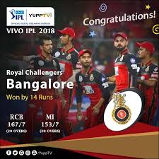 Congrats Royalchallengersbangalore Have Defended 167 To Beat Mumbaiindians By 14 Runs Watch Vivoipl2 Royal Challengers Bangalore Ipl Mumbai Indians