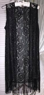 Black And White Kimono Duster New Plus Size 1x Black Boho Lace Crochet Fringe Open Long Duster Kimono Vest Sleeveless Cardigan Outfit Plus Size Kimono Boho Lace