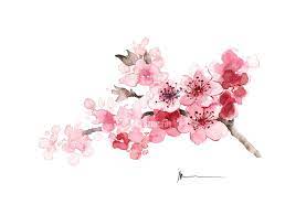 Cherry Blossom Painting Pink Tree Blooming Branch Watercolor Card Mother S Day Japanese Print Floral Abstract Painting Nursery Room Decor Cherry Blossom Art Cherry Blossom Watercolor Cherry Blossom Painting