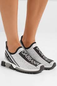 Black And Silver Dolce Gabbana Sneakers Silver Sorrento Swarovski Crystal Embellished Logo Print Mesh Slip On Sneakers Dolce Gabbana Dolce Gabbana Sneakers Leather Shoes Woman Sneakers