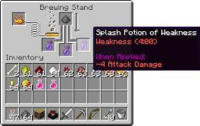 To make a potion of weakness (1:30), you will need 1 water bottle and 1 fermented spider eye. Brewing Official Minecraft Wiki