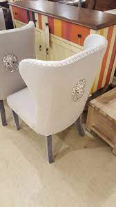 Fabric Covered Chrome Studded Dining Chairs With Classic Lion Knocker Dreamy Dining Chairs Diy Fabric Kitchen Chairs Velvet Dining Chairs
