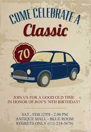 Car Classic 70th Birthday Birthday Invitation Template Free Greetings Island 70th Birthday Invitations 70th Birthday Parties 70th Birthday