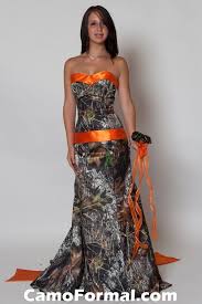 Camo And Hunters Orange Wedding Dress To Go With Paul S Vests For All Others I Am Kidding Wi Camo Prom Dresses Camo Wedding Dresses Camo Bridesmaid Dresses