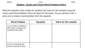 Percent word problems handout revised @2009 mlc page 3 of 8 percent word problems directions: Algebra Guess Check Algebraic Word Problems Part 2 By Sunshine Teaching Co