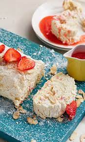 Strawberry And Almond Meringue Roulade Recipe Recipe Roulade Bake Off Recipes British Bake Off Recipes