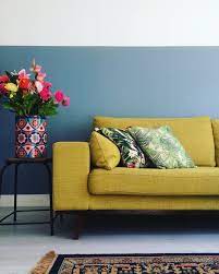 Half Painted Wall In Flexa Denim Drift Mustard Yellow Torino Couch Wehkamp Fake Flower Half Geschilderde Muren Ideeen Voor Thuisdecoratie Design Woonkamers