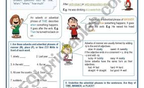 This worksheet is designed to be used with a youtube video. Adverbs Of Manner Place And Time Worksheet Cute766