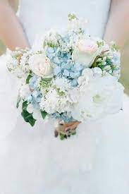 Faux wedding bouquets in navy blue flowers and eucalyptus greenery. Lovely Light Blue Hydrangea White Peony Super Light Pink Vintage Roses White Lilac Greener White Wedding Bouquets Wedding Bouquets Blue Wedding Bouquet