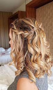 Half Up Half Down Curly Braided Hairstyle For Destination Weddings In Riviera Maya Mexico Doranna Wedding Mom Hairstyles Hair Styles Curly Braided Hairstyles