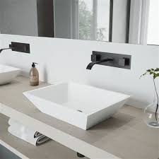 Vigo Robinet De Salle De Bain Mural Titus 2 Poignees Noir Mat Vg05002mb Reno Depot Rectangular Sink Bathroom Bathroom Faucets Wall Mount Faucet Bathroom