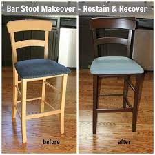 Replacing the seat cover is also an ideal time to update the cushion if is is flat or torn. Bar Stool Makeover Re Stain Recover Sometimes Homemade Bar Stool Makeover Stool Makeover Refurbished Bar Stools