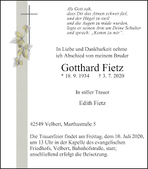 Anzeigen aufgeben und suchen aus kiel und der region für jobs, immobilien, trauer und kleinanzeigen. Traueranzeigen Von Gotthard Fietz Trauer Lokalkompass De