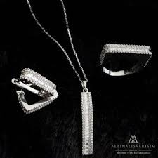 14 Ayar Beyaz Altin Baget Tasli Mini Set Takim Taki Baget Altin