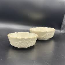 2 Lenox Cream Rose Bowls With Gold Trim Trinket Dishes
