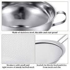 Removable strainer efficiently strains stocks, custards and sauces, or use it to filter the oil from your deep fryer. 4 Pcs Stainless Steel Funnel With Fine Mesh Filter Funnel Set 315