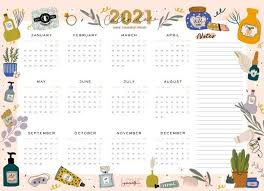 Wall Calendar 2021 Yearly Planner With All Months Good School Organizer And Schedule Cute Floral And Cosmetic Background Motivational Quote Lettering In 2020 Yearly Planner Wall Calendar Cute Calendar