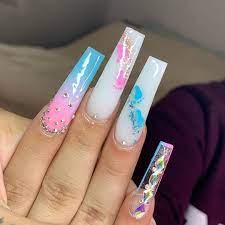 Coffin nails are actually long and slender shapes of our nails that became more and more viral when kylie jenner shared them in instagram. Nailzbysydney On Instagram Gender Reveal Nails Dmv Md Maryland Dmvnails Dmvnailtech Mdnails Mdnail With Images Gender Reveal Nails Luxury Baby Nails Gender Reveal Nails Girls Nail Designs