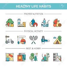 Improve your healthy habits with these easy tips. Healthy Lifestyle Habits Colorful Line Vector Icons Isolated Proper Nutrition Fruit Vegetables Water Seafood Physical Activity Sport Outdoor Exercise Fitness Rest And Hobby Sleep Reading Spa Royalty Free Cliparts Vectors And Stock