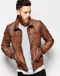 Asos Leather Harrington At Asos Com Brown Leather Bomber Jacket Leather Jacket Men Leather Jacket Outfits