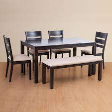 Upholstered dining benches are designed to fit any living space perfectly and they are especially elegant as additional seating rooms. Montoya 6 Seater Dining Table Set With Chairs And Bench Brown Compressed Wood